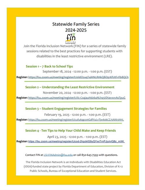 Statewide Family Series 2024-2025 Sessions and links for registration